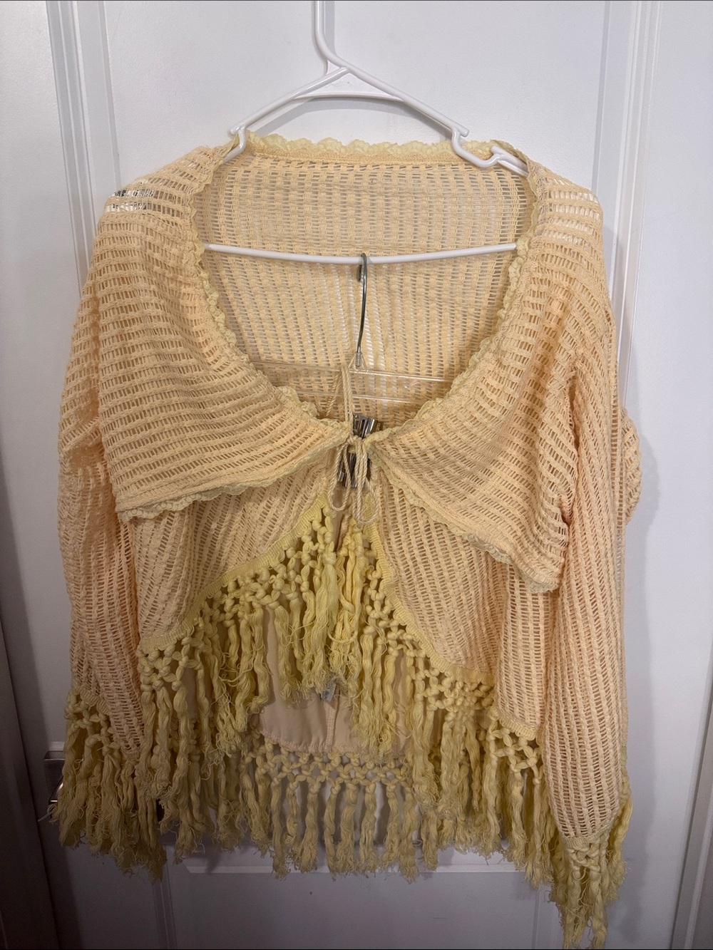 Light Yellow Fringe Knit set, skirt and top, mini skirt